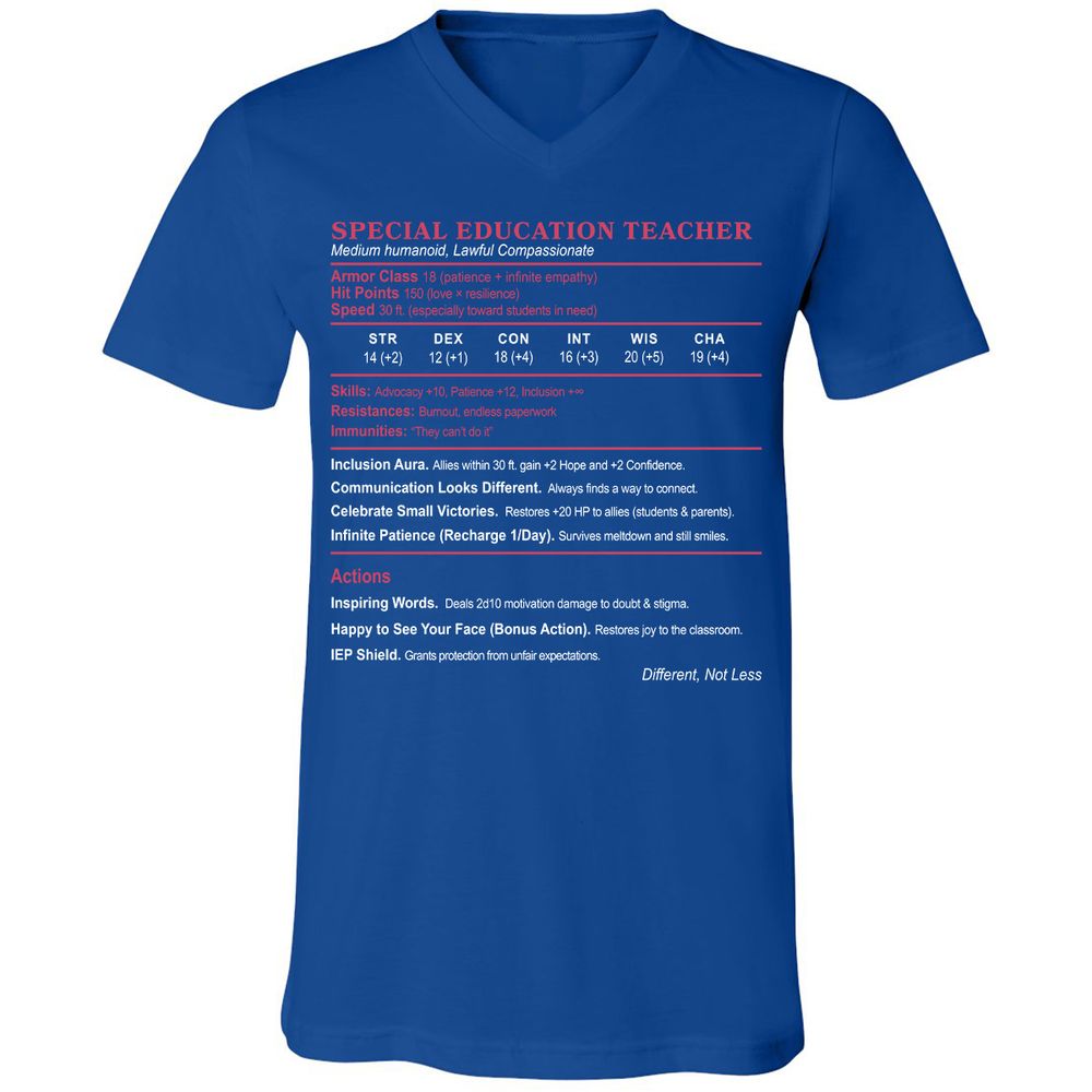 Special Education Teacher Unisex V-Neck T-Shirt - True Royal - 4