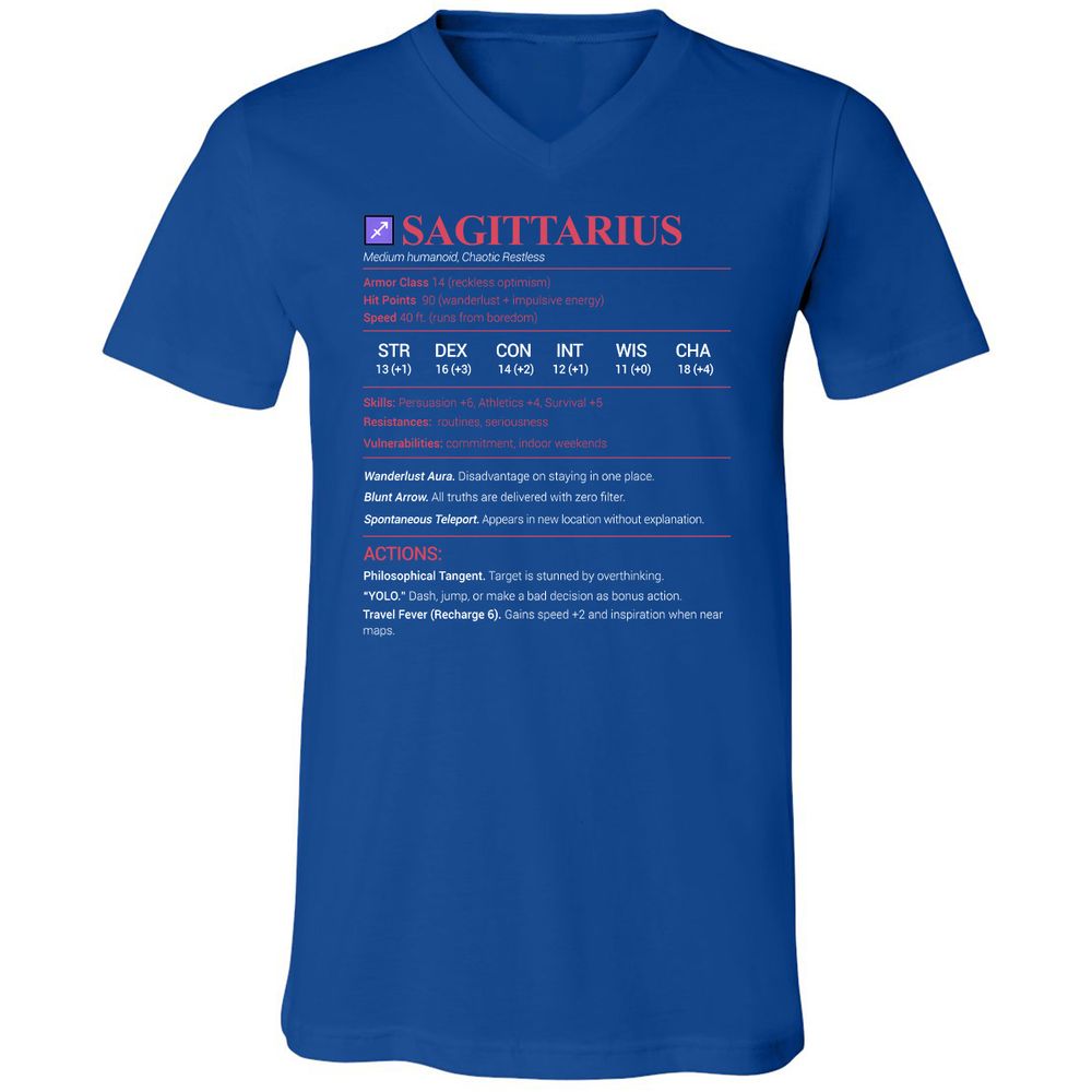 Sagittarius Stats Unisex V-Neck T-Shirt - True Royal - 4