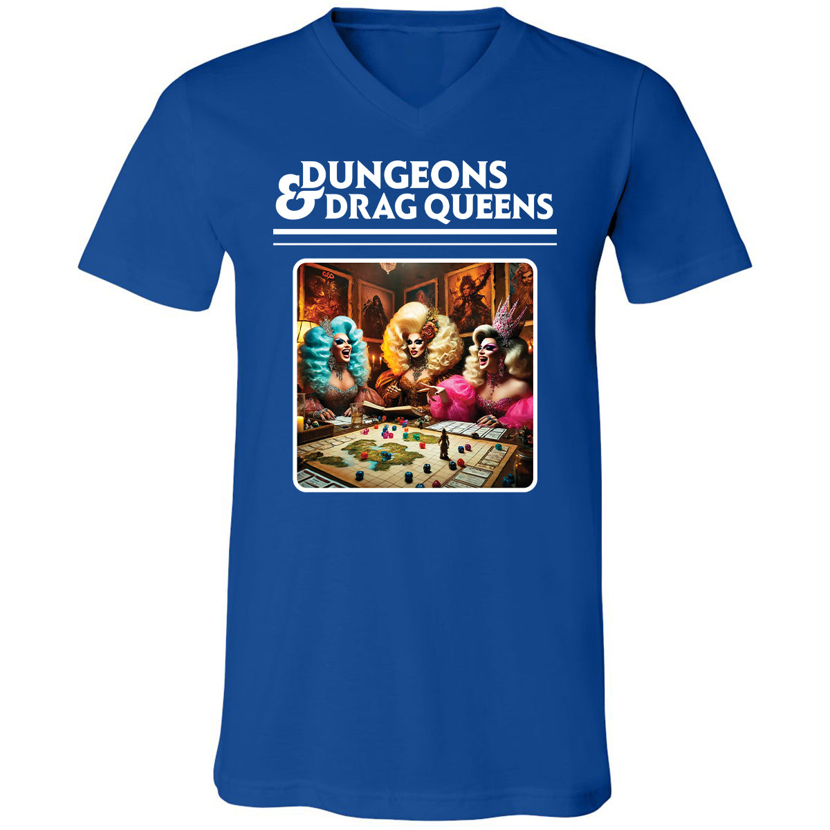 Dungeons & Drag Queens Unisex V-Neck T-Shirt - True Royal - 4