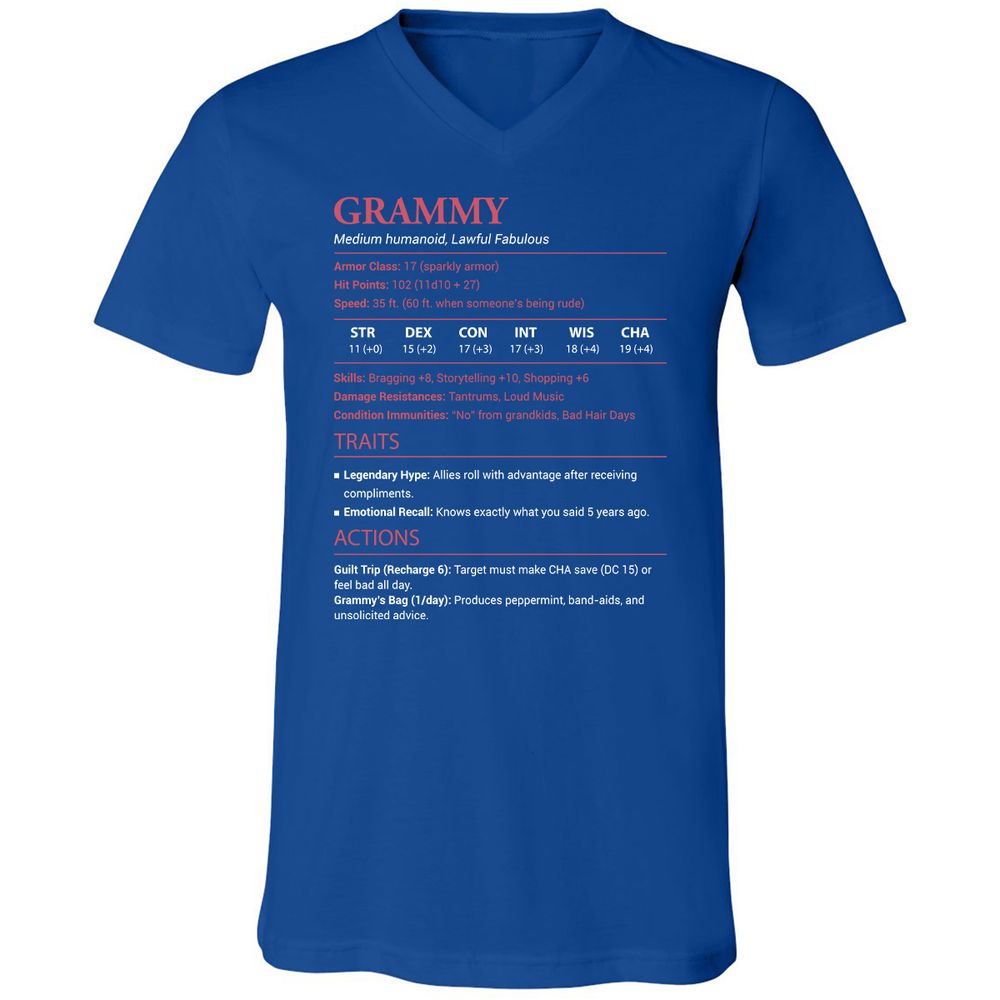 Grammy Stats Unisex V-Neck T-Shirt - True Royal - 4