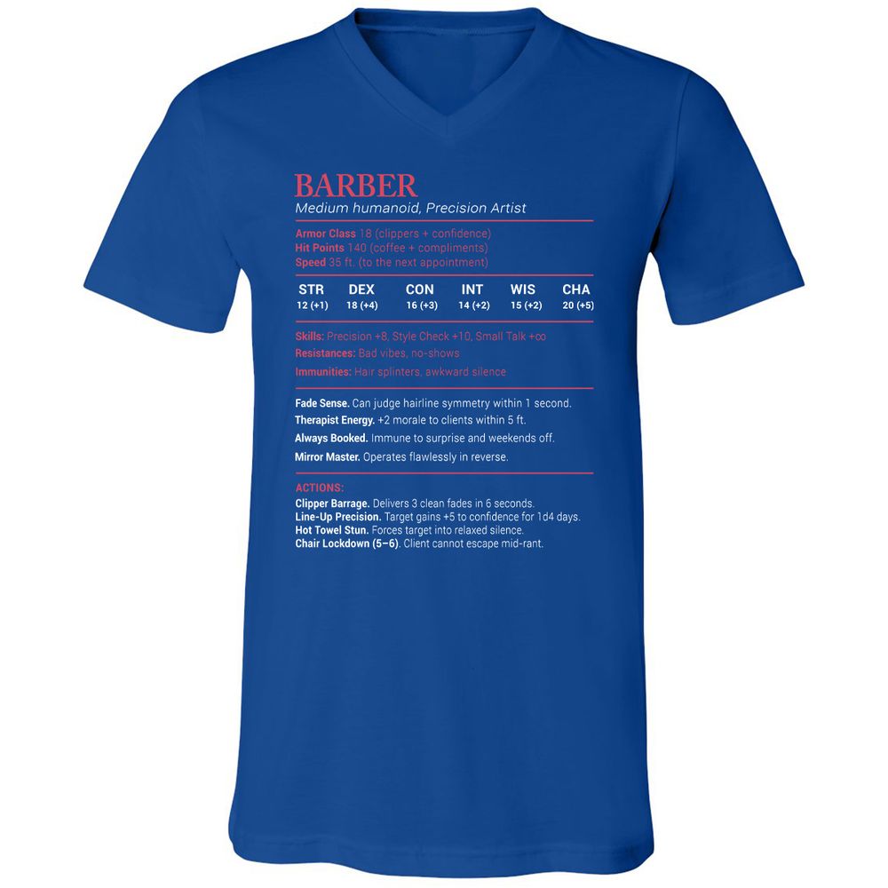Barber Stats Unisex V-Neck T-Shirt - True Royal - 4