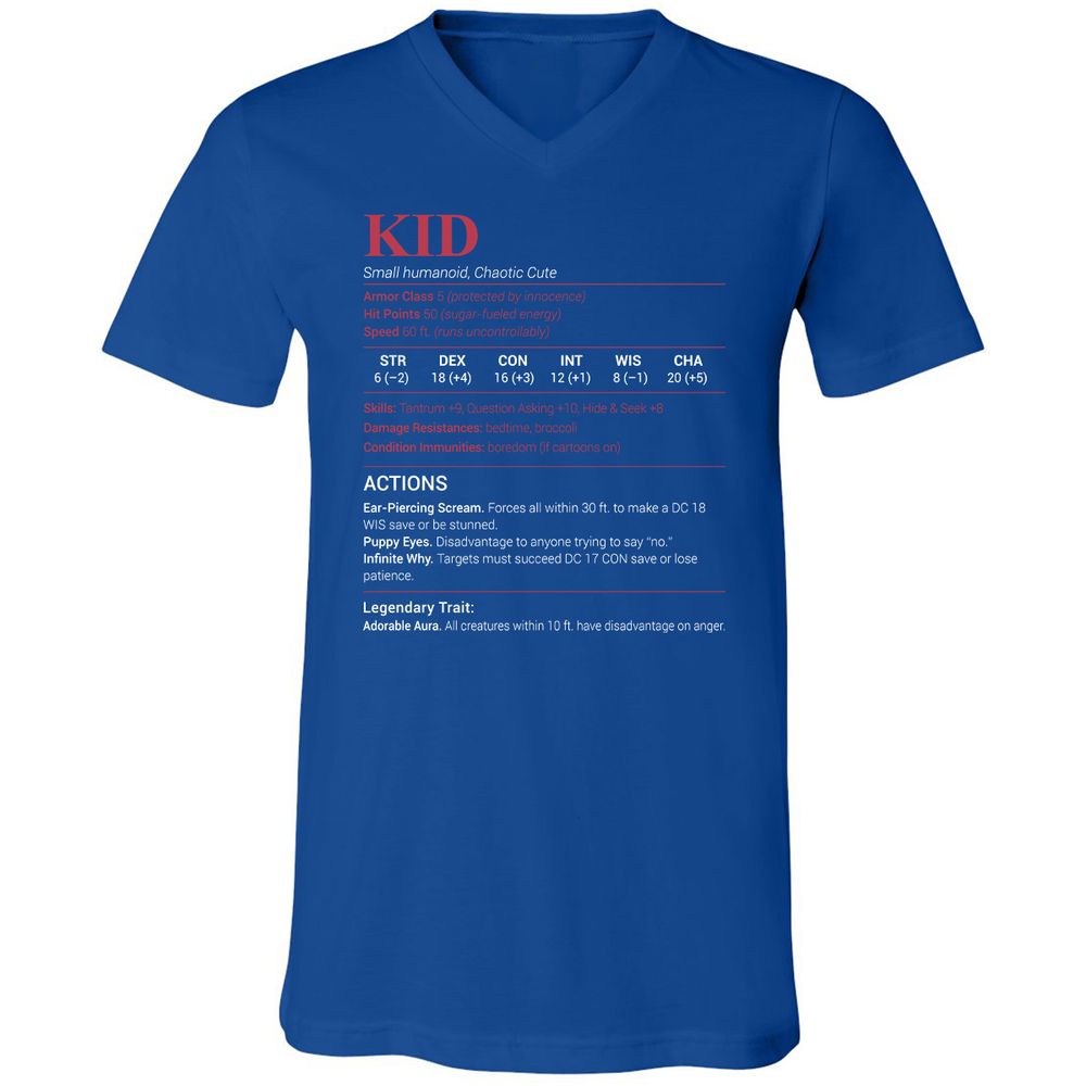 Kid Stats Unisex V-Neck T-Shirt - True Royal - 4