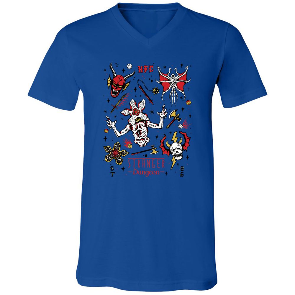 STRANGER DUNGEON Unisex V-Neck T-Shirt - True Royal - 4