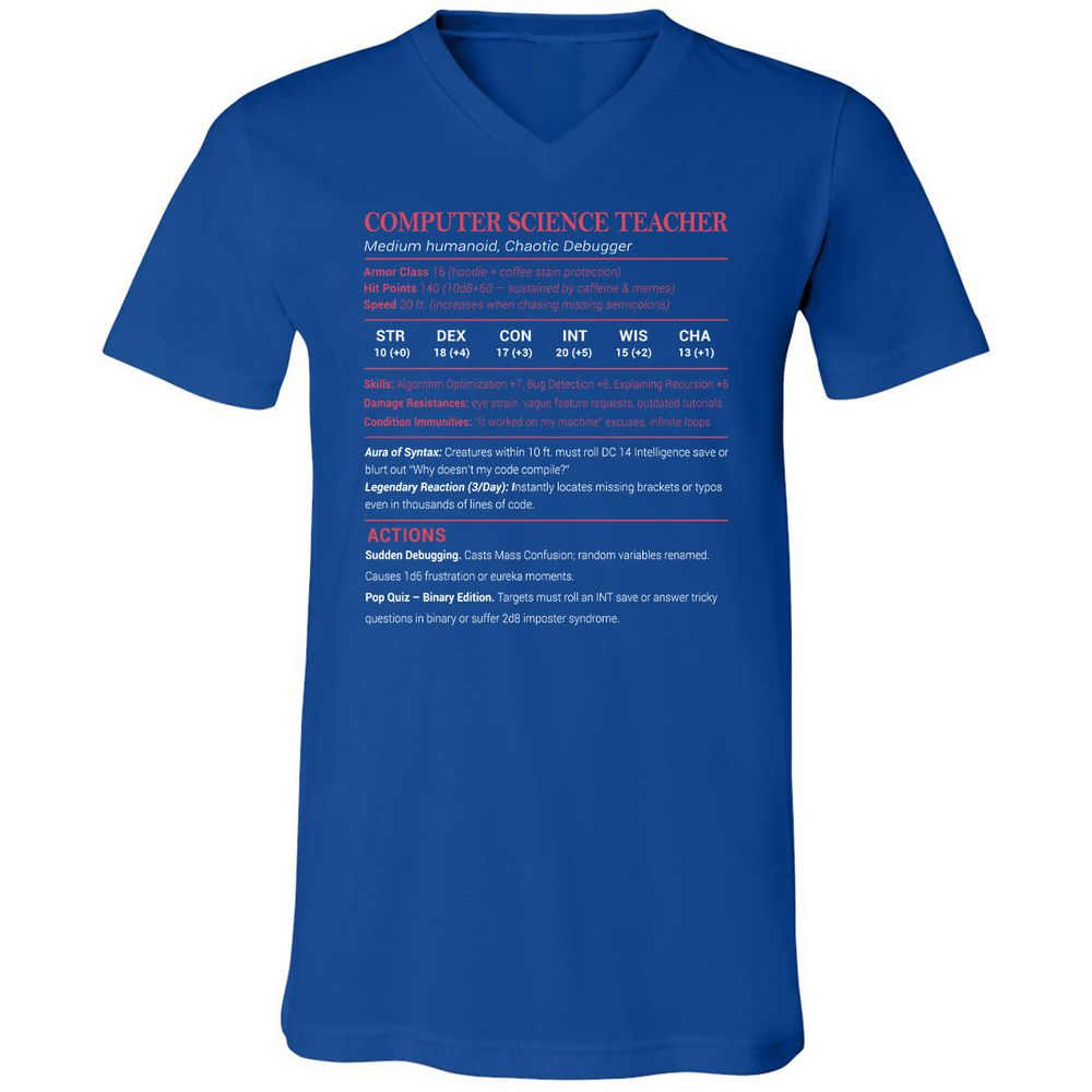 Computer Science Teacher Unisex V-Neck T-Shirt - True Royal - 4
