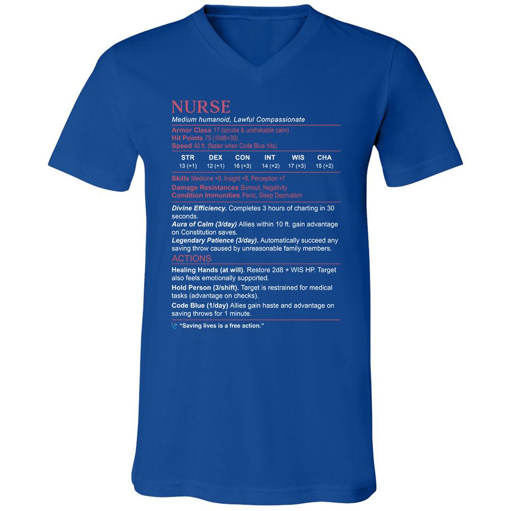 Nurse Stats 3 Unisex V-Neck T-Shirt - True Royal - 4