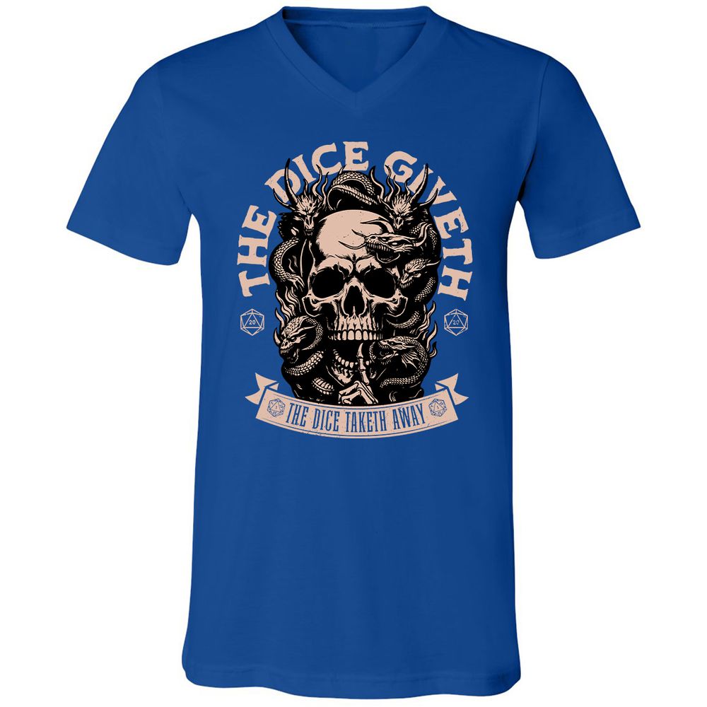 The Dice Giveth The Dice Taketh Away Unisex V-Neck T-Shirt - True Royal - 4