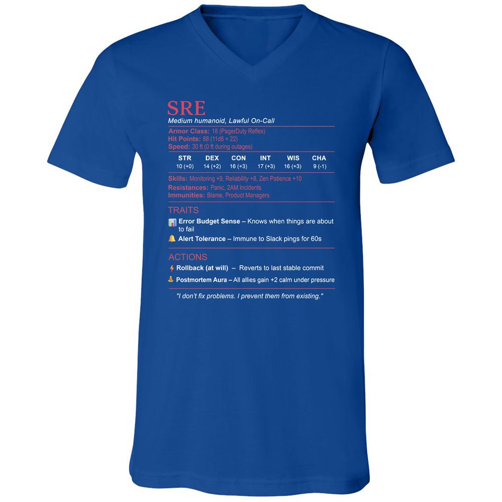 SRE Stats Unisex V-Neck T-Shirt - True Royal - 4