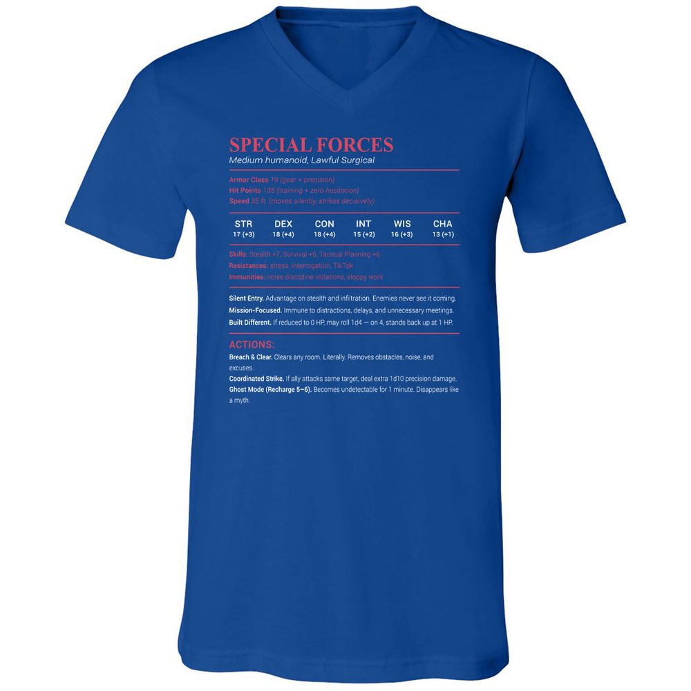 Special Forces Unisex V-Neck T-Shirt - True Royal - 4