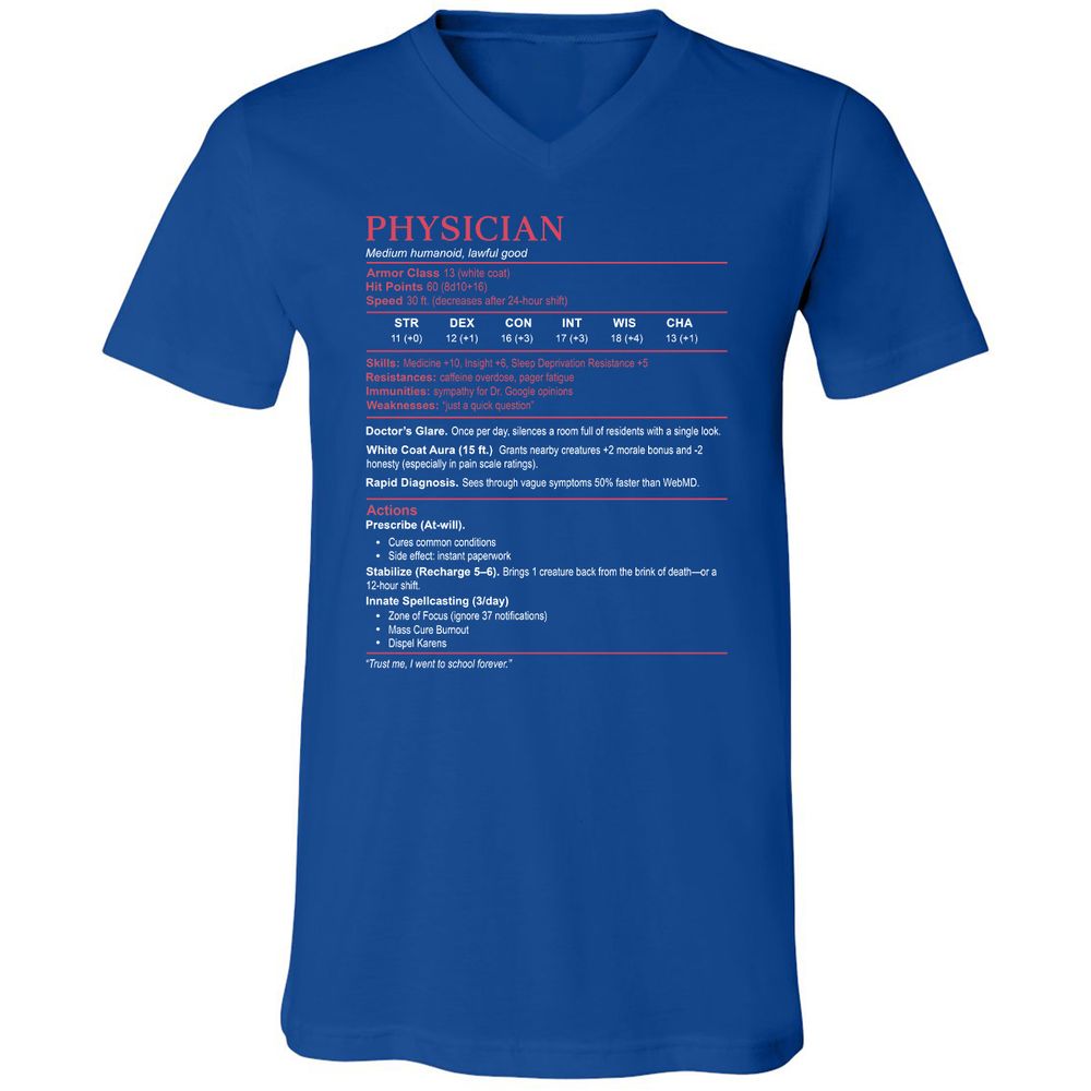 Physician Stats Unisex V-Neck T-Shirt - True Royal - 4