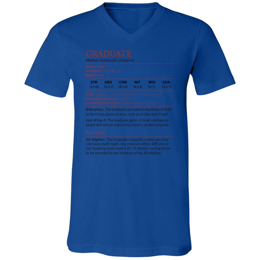 Graduate Stats Unisex V-Neck T-Shirt - True Royal - 4