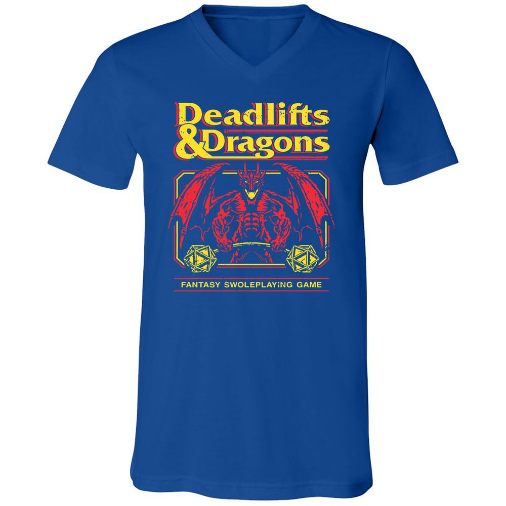 Deadlifts And Dragons Unisex V-Neck T-Shirt - True Royal - 4
