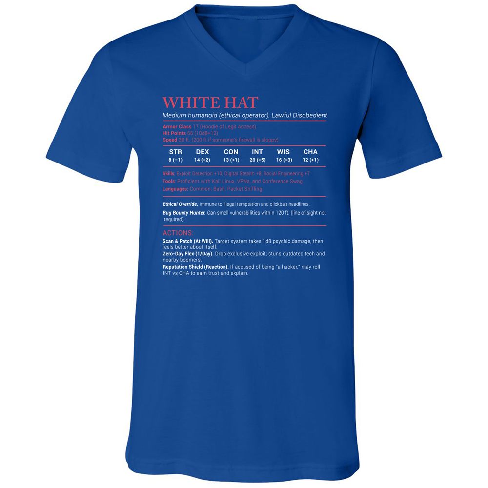 White Hat Stats Unisex V-Neck T-Shirt - True Royal - 4