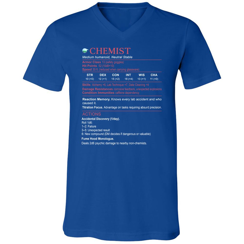 Chemist Stats Unisex V-Neck T-Shirt - True Royal - 4