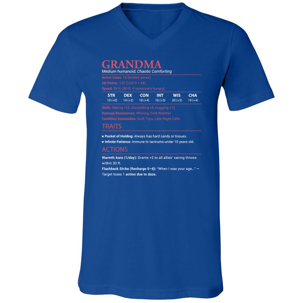 Grandma Stats Unisex V-Neck T-Shirt - True Royal - 4