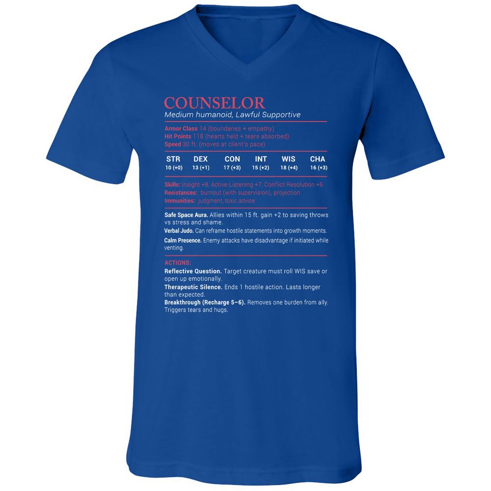 Counselor Stats Unisex V-Neck T-Shirt - True Royal - 4