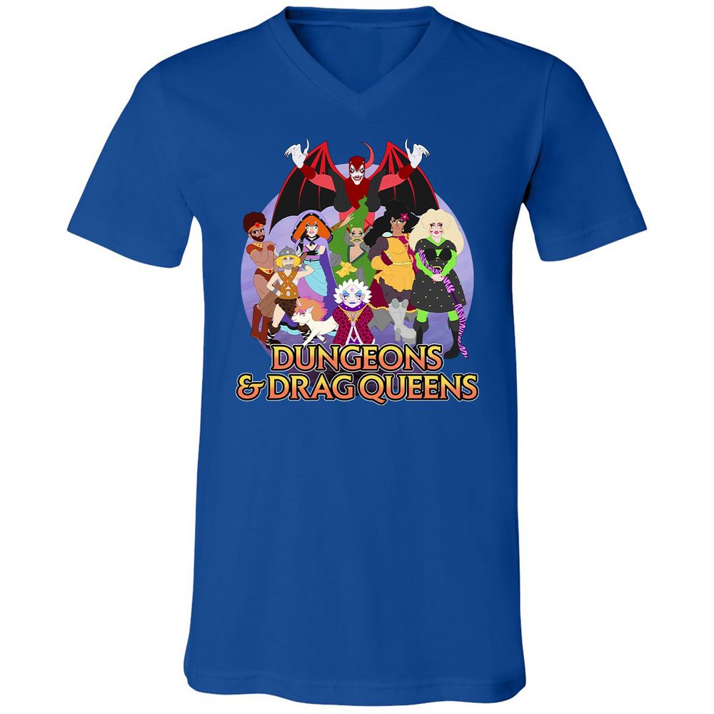 Dungeons n Drag Queens Cartoon Unisex V-Neck T-Shirt - True Royal - 4