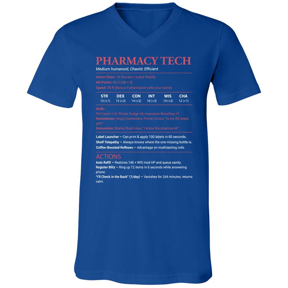 Pharmacy Tech Unisex V-Neck T-Shirt - True Royal - 4