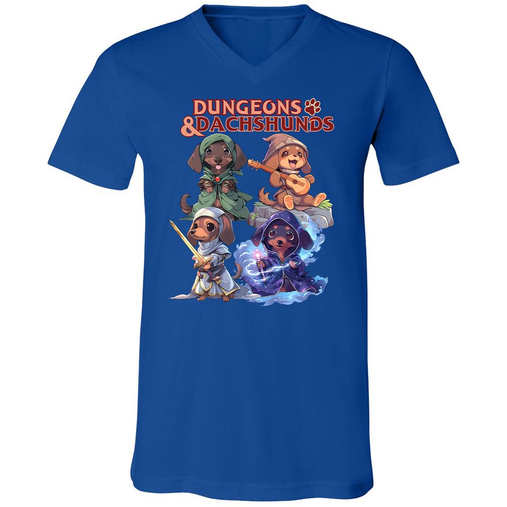 Dungeons & Dachshunds Unisex V-Neck T-Shirt - True Royal - 4