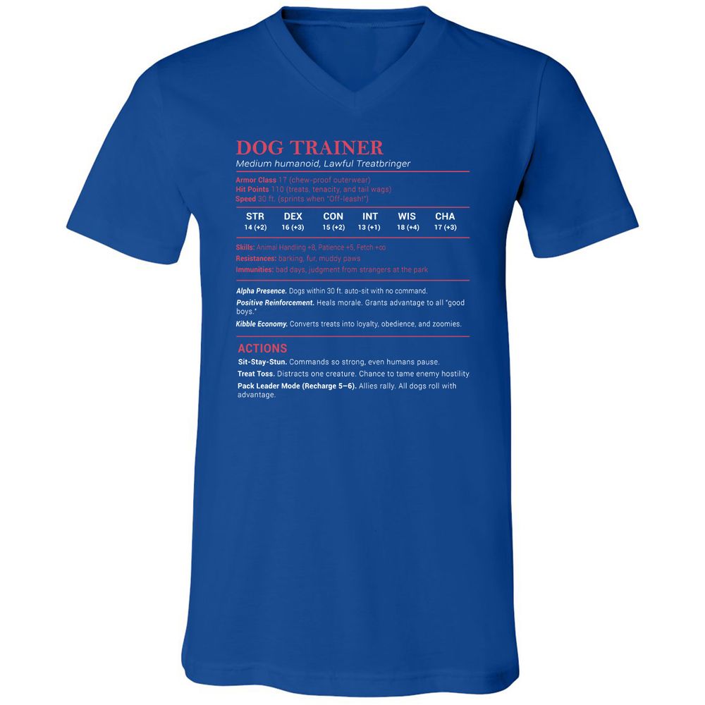 Dog Trainer Stats Unisex V-Neck T-Shirt - True Royal - 4