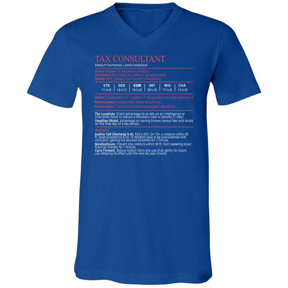 Tax Consultant Stats Block Unisex V-Neck T-Shirt - True Royal - 4