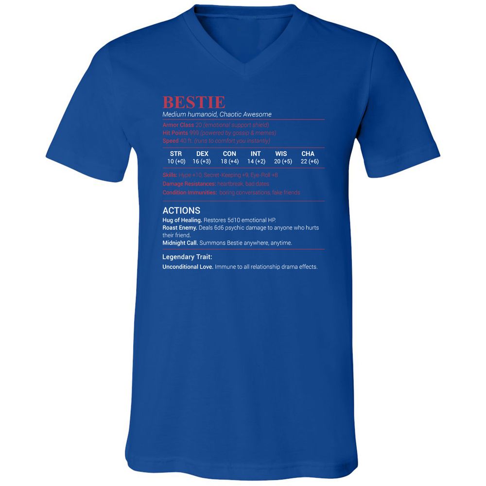 Bestie Stats Unisex V-Neck T-Shirt - True Royal - 4