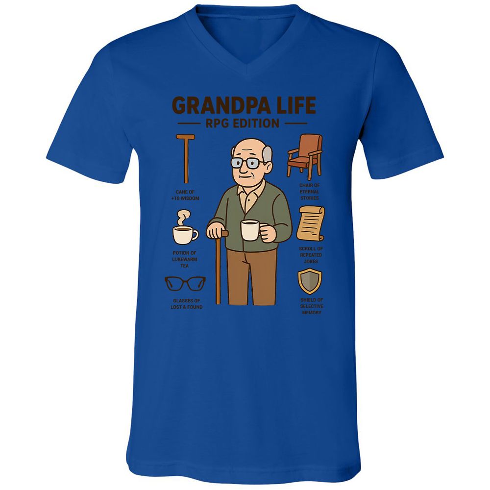Grandpa Life RPG Edition Unisex V-Neck T-Shirt - True Royal - 4