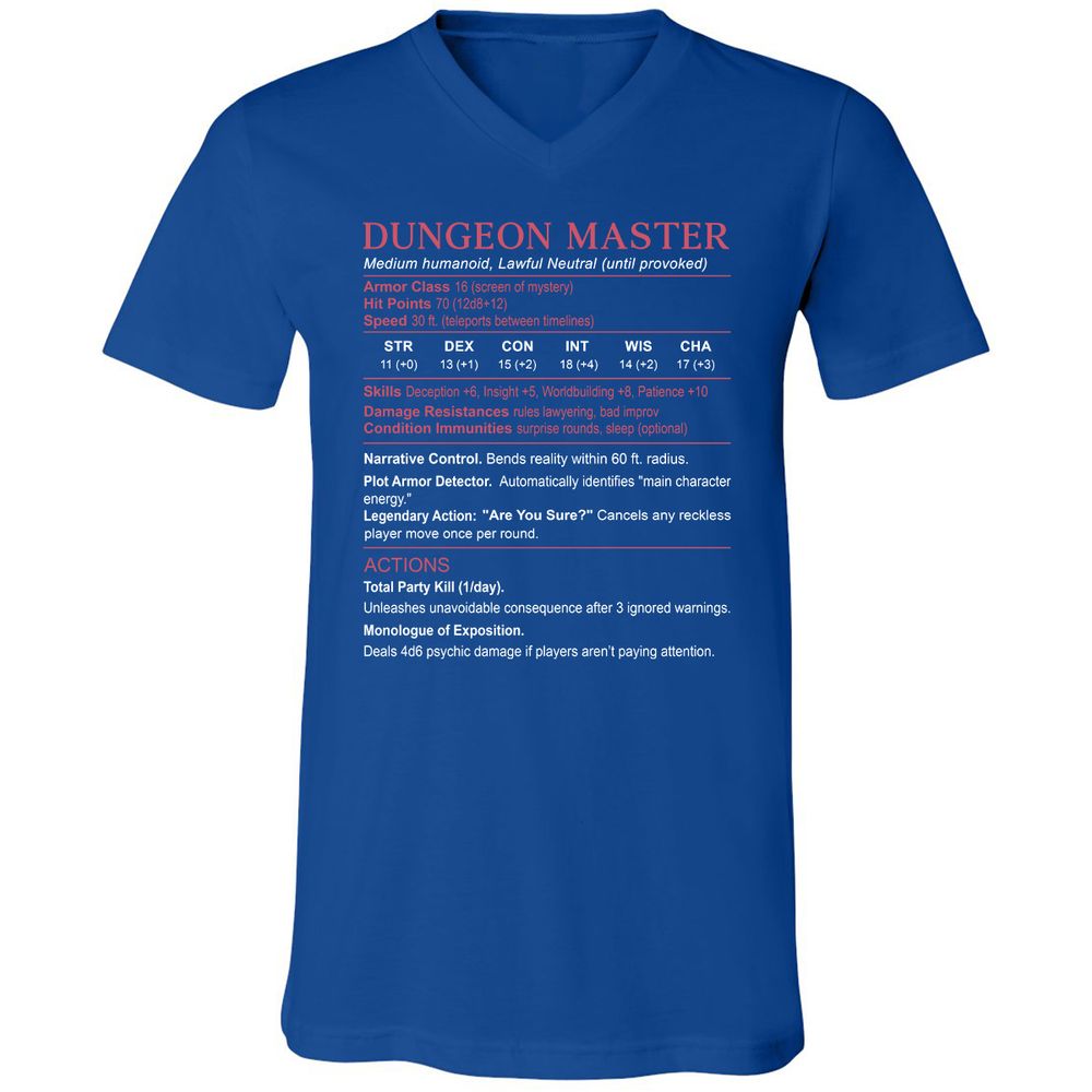 Dungeon Master Stats Unisex V-Neck T-Shirt - True Royal - 4