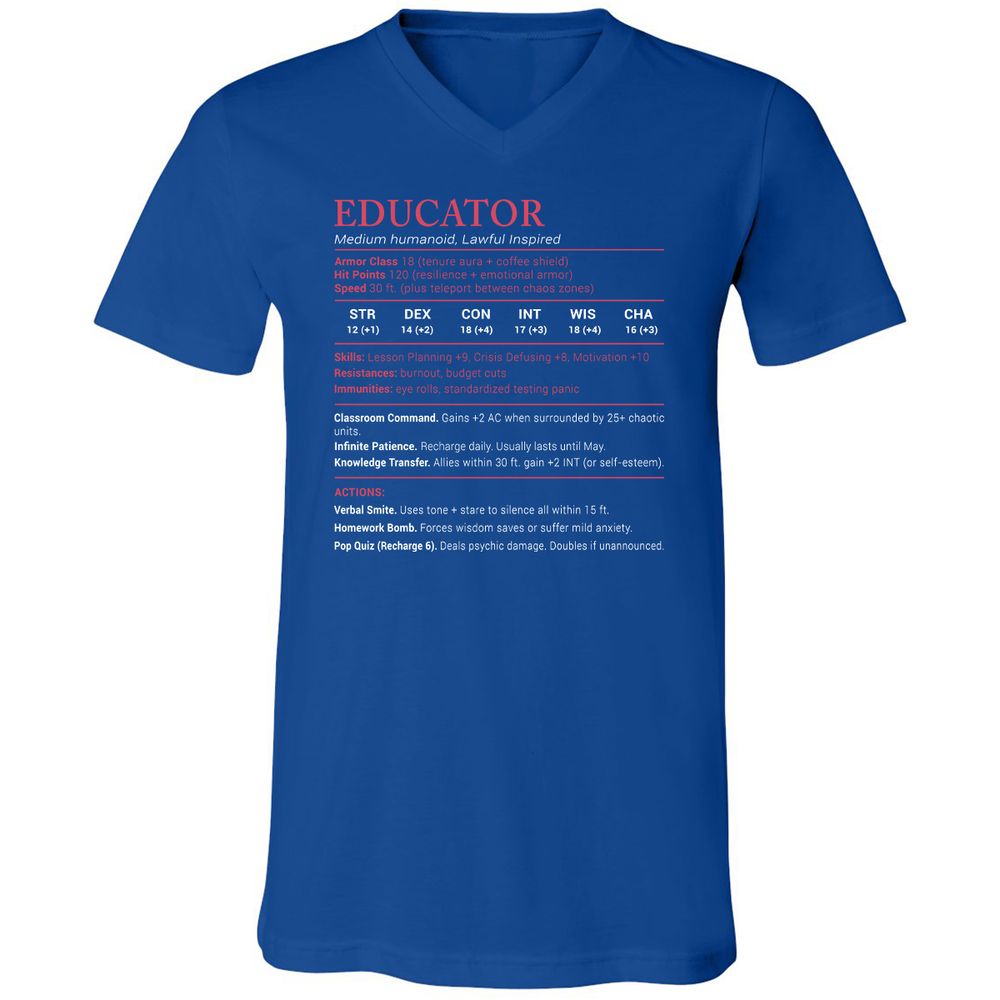 Educator Stats Unisex V-Neck T-Shirt - True Royal - 4