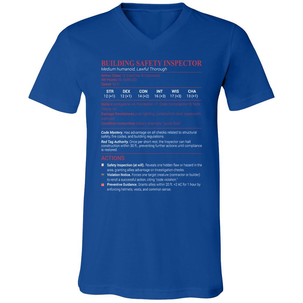 Building Safety Inspector Unisex V-Neck T-Shirt - True Royal - 4
