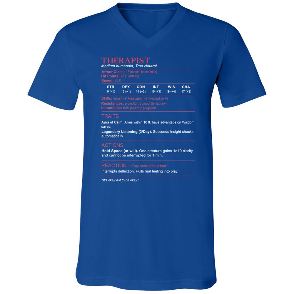 Therapist Stats Unisex V-Neck T-Shirt - True Royal - 4