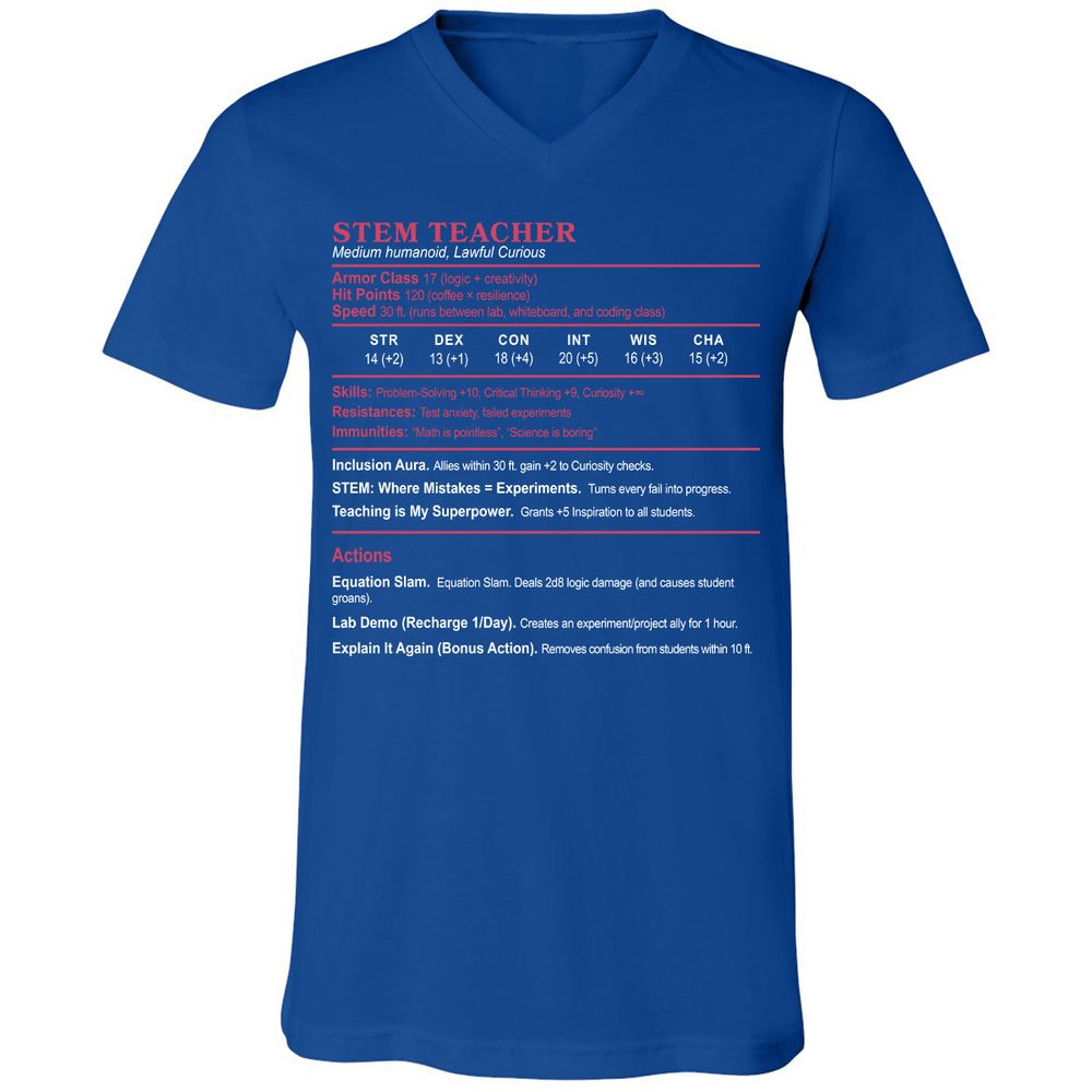 STEM TEACHER Unisex V-Neck T-Shirt - True Royal - 4