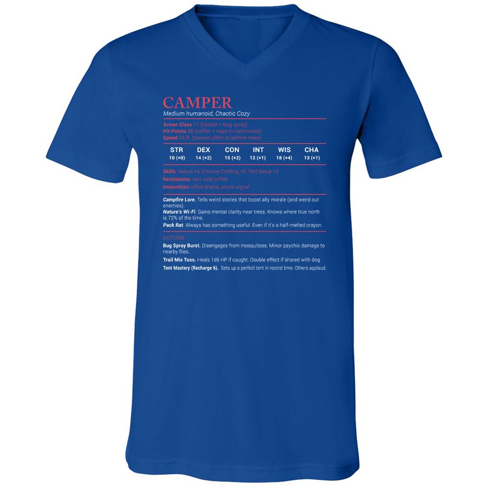 Camper Stats Unisex V-Neck T-Shirt - True Royal - 4