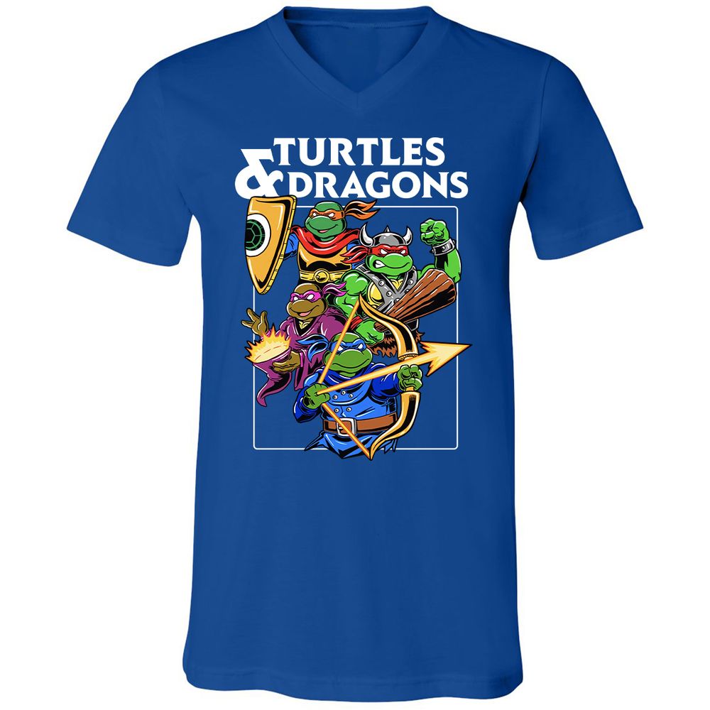 Turtles & Dragons Unisex V-Neck T-Shirt - True Royal - 4