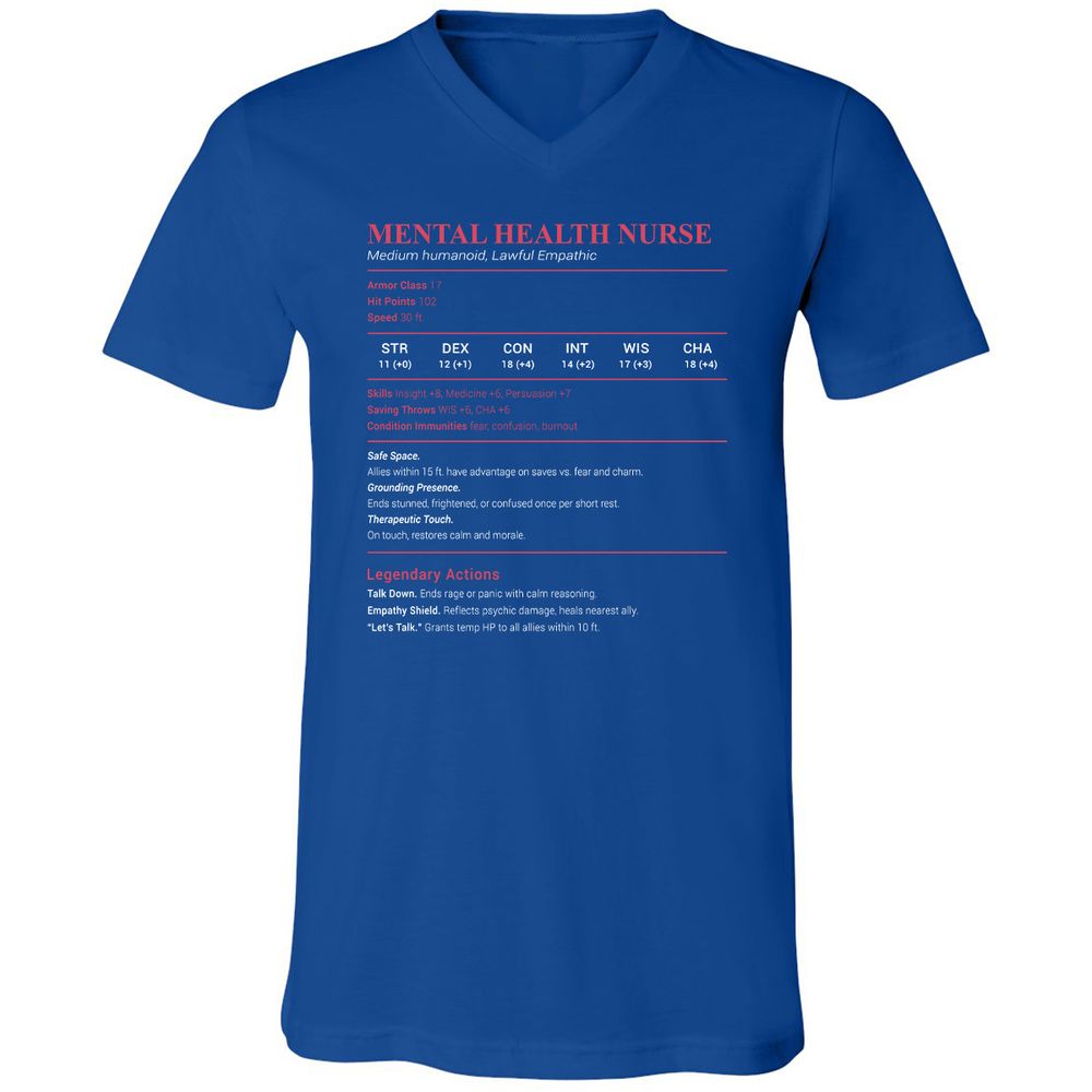 Mental Health Nurse Stats Unisex V-Neck T-Shirt - True Royal - 4