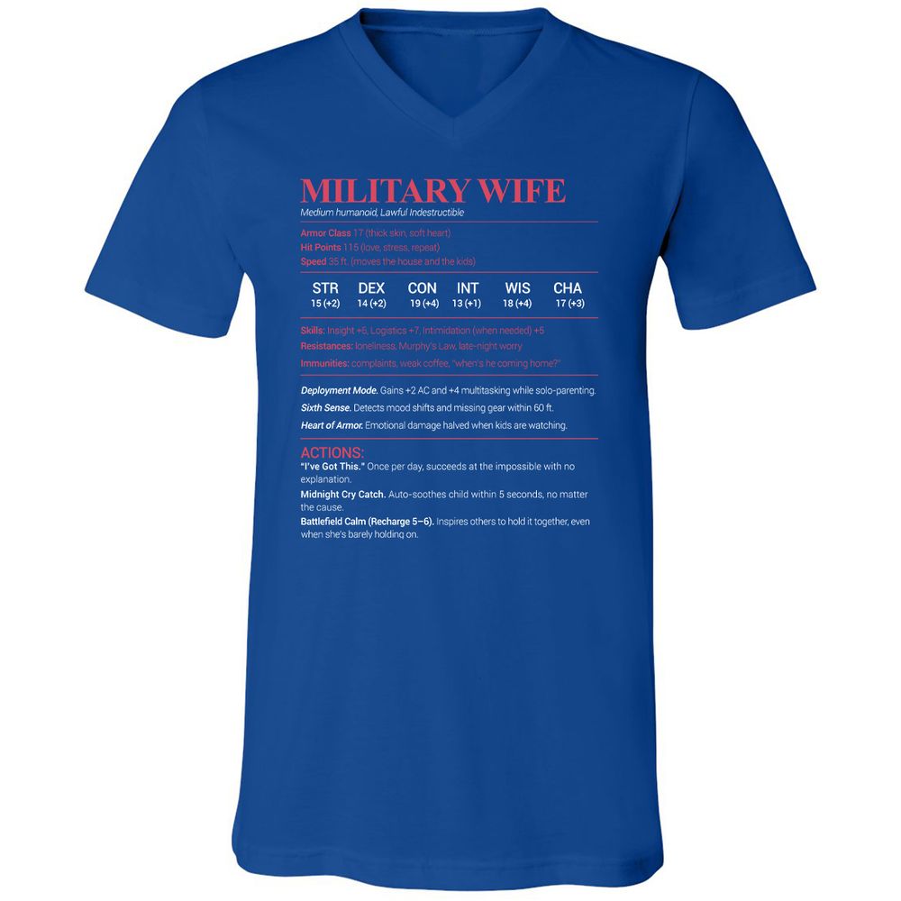 Military Wife Stats Unisex V-Neck T-Shirt - True Royal - 4