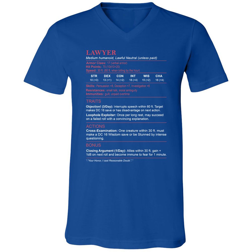 Lawyer Stats Unisex V-Neck T-Shirt - True Royal - 4