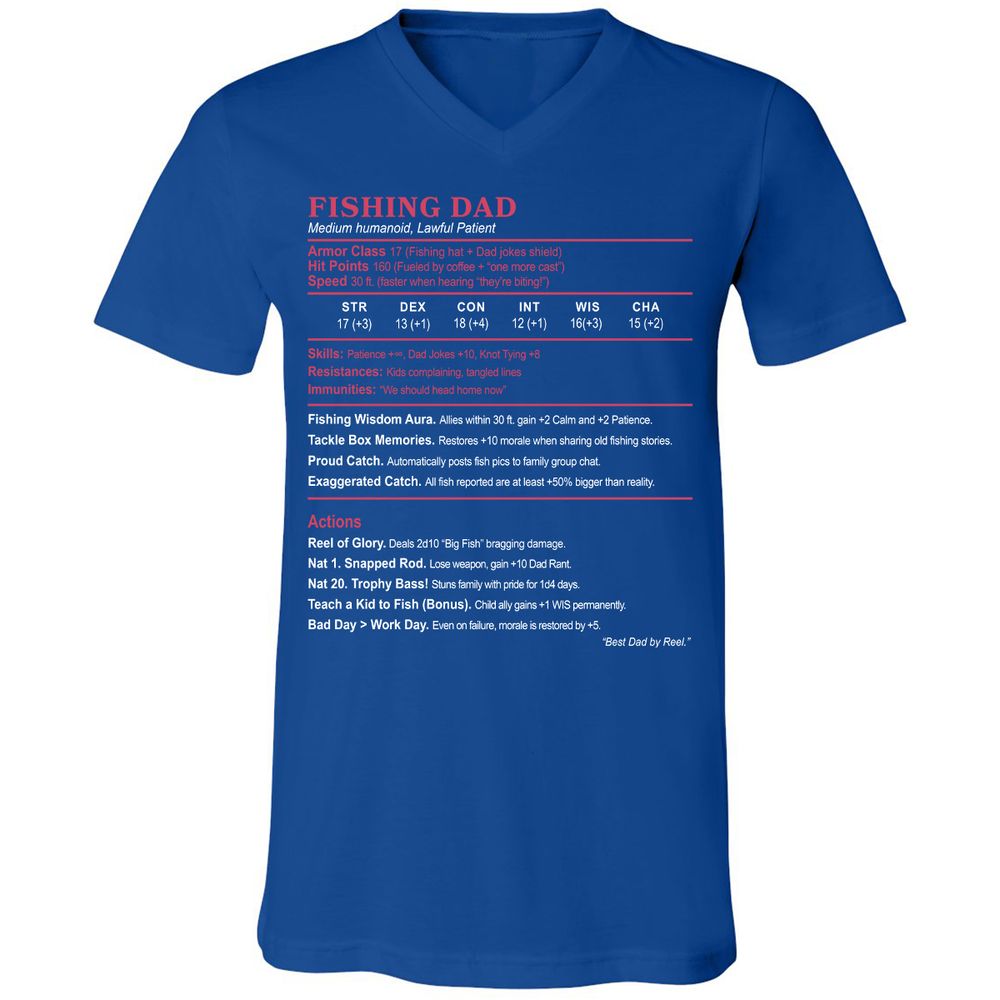 FISHING DAD Unisex V-Neck T-Shirt - True Royal - 4