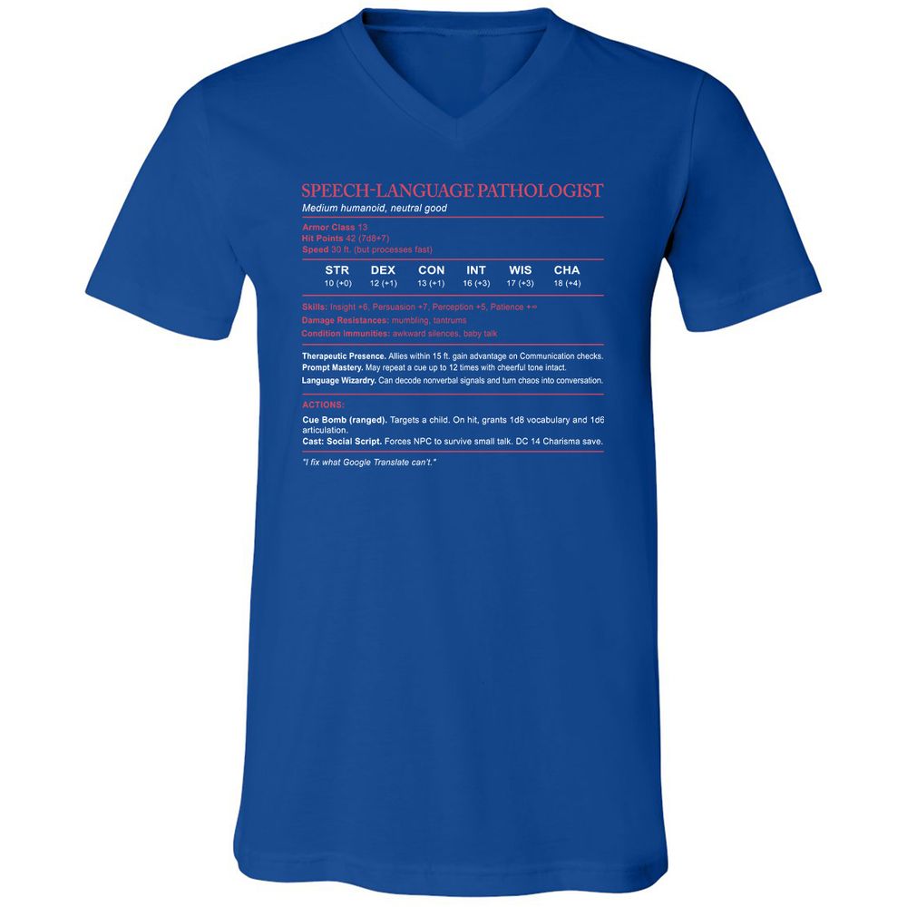 Speech Language Pathologist Stats Unisex V-Neck T-Shirt - True Royal - 4