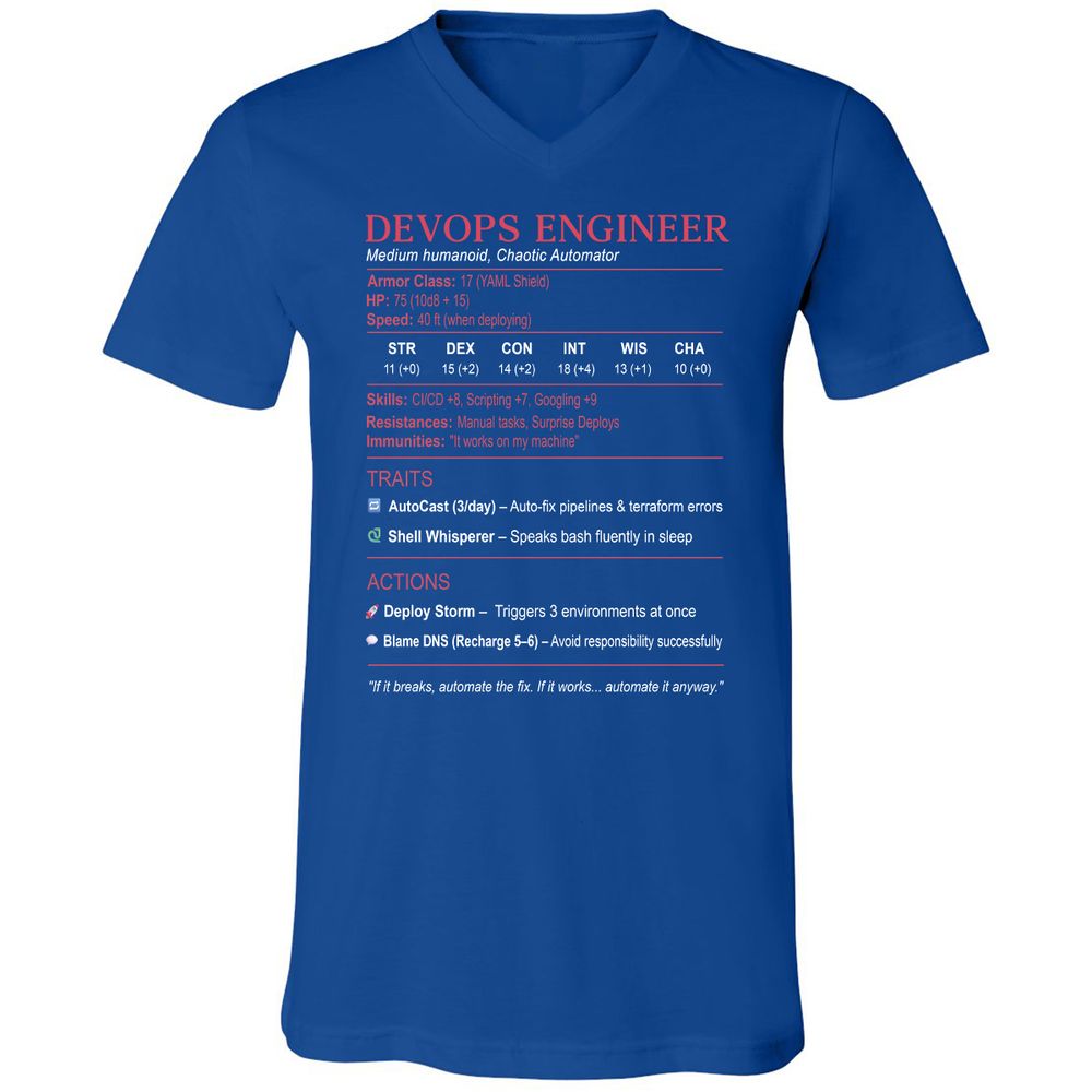 DevOps Engineer Stats Unisex V-Neck T-Shirt - True Royal - 4