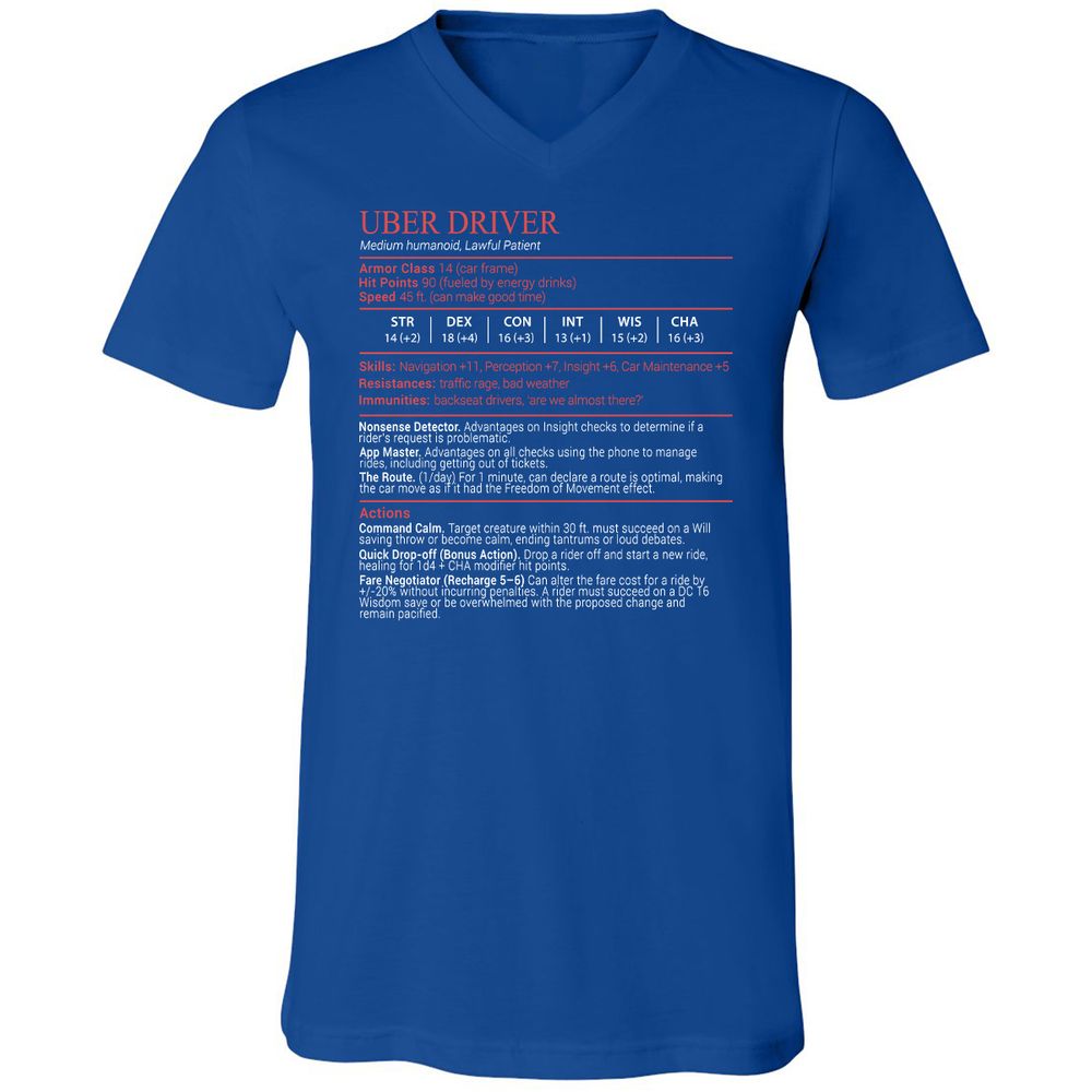 Uber Driver Stats Block Unisex V-Neck T-Shirt - True Royal - 4