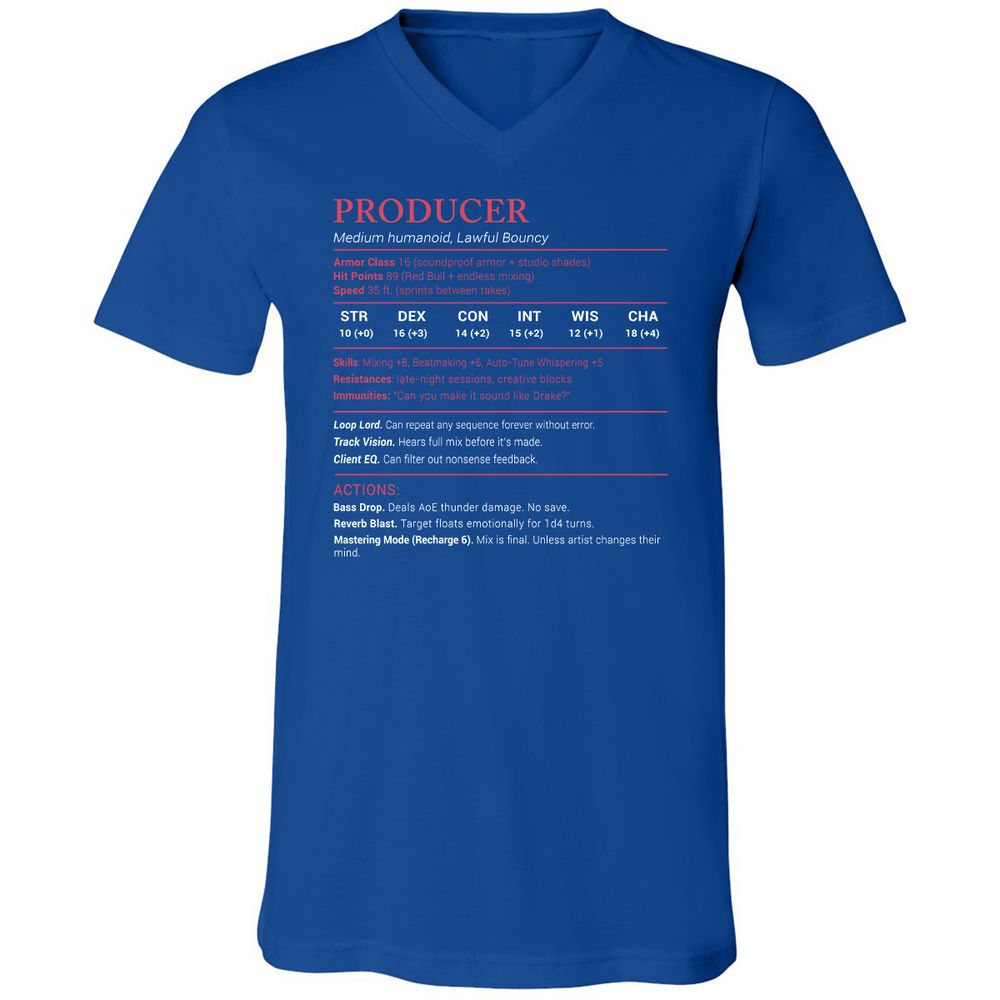 Producer Stats Unisex V-Neck T-Shirt - True Royal - 4