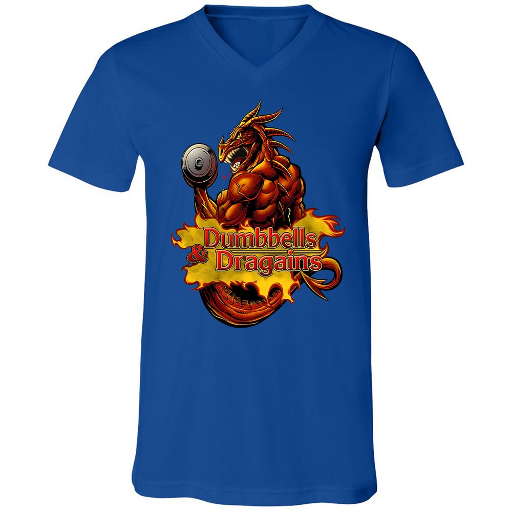 Dumbbells & Dragains Unisex V-Neck T-Shirt - True Royal - 4