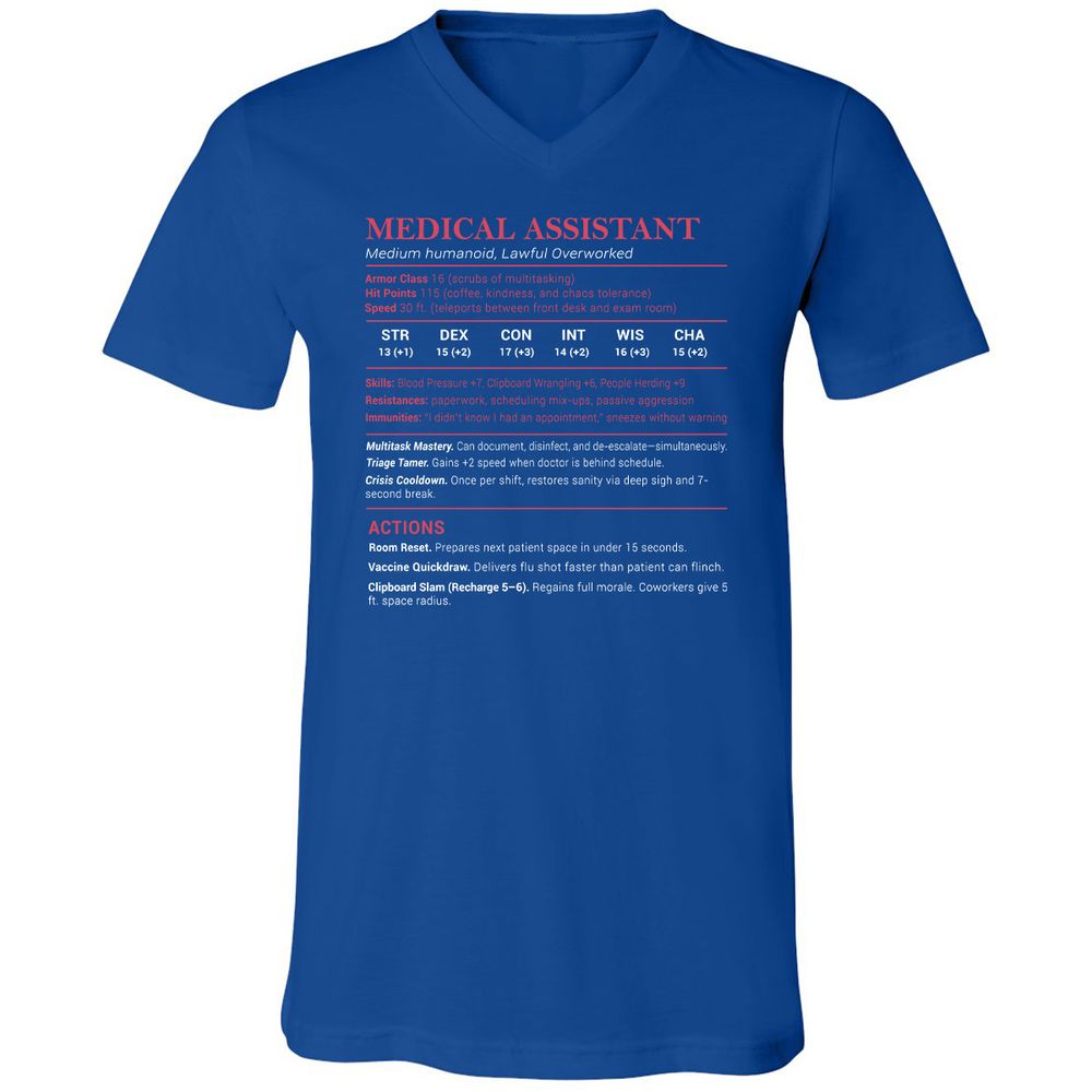 Medical Assistant Stats Unisex V-Neck T-Shirt - True Royal - 4