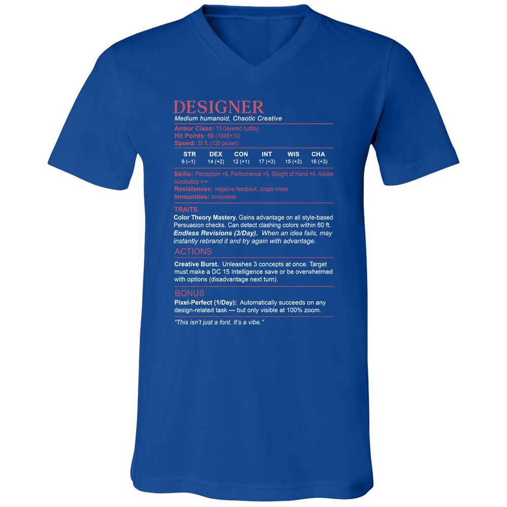 Designer Stats Unisex V-Neck T-Shirt - True Royal - 4