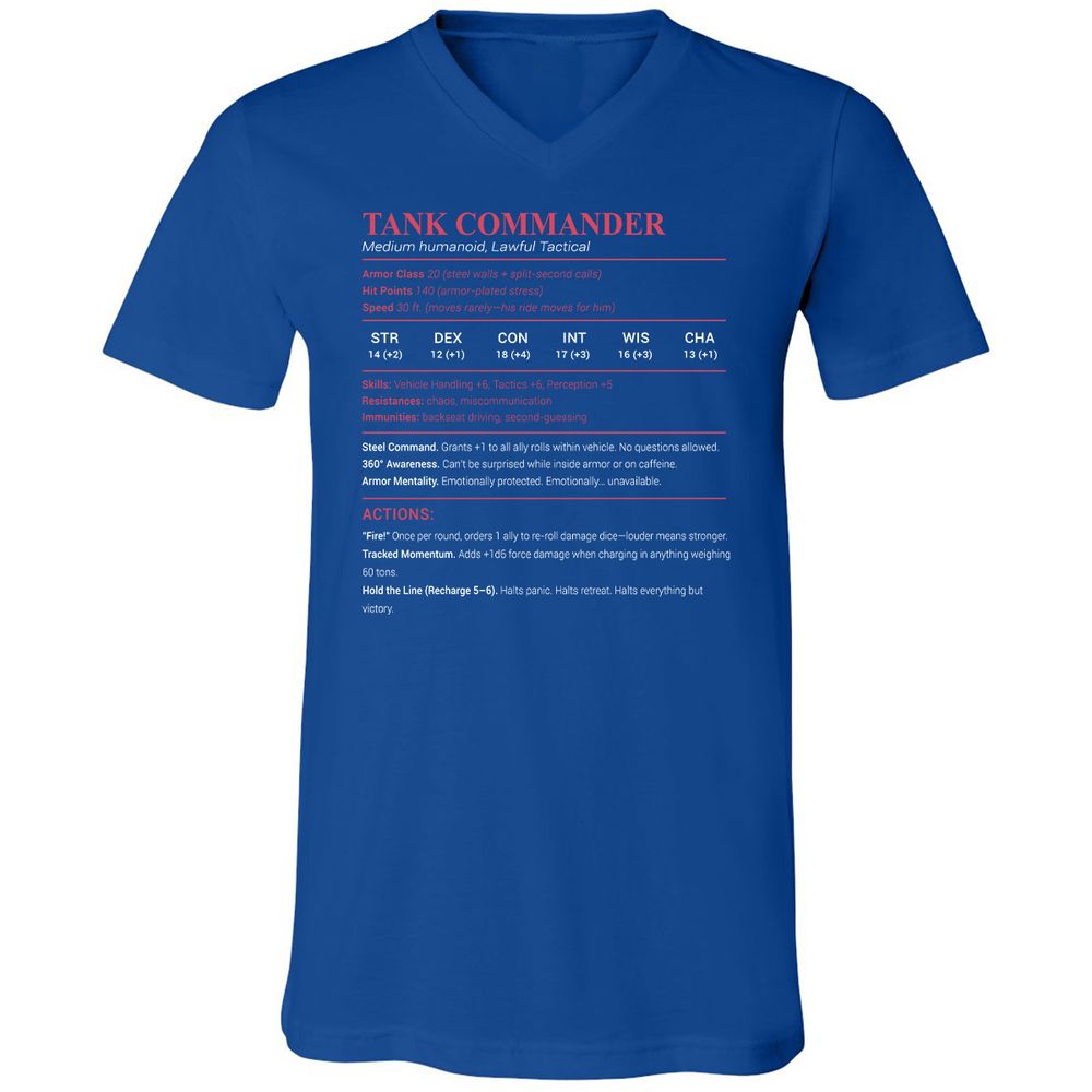 Tank Commander Unisex V-Neck T-Shirt - True Royal - 4