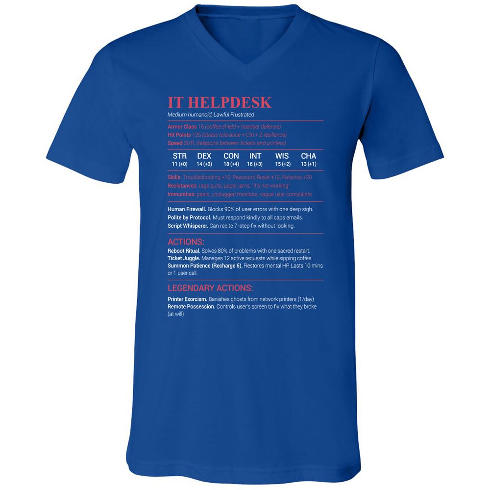 IT Helpdesk Unisex V-Neck T-Shirt - True Royal - 4