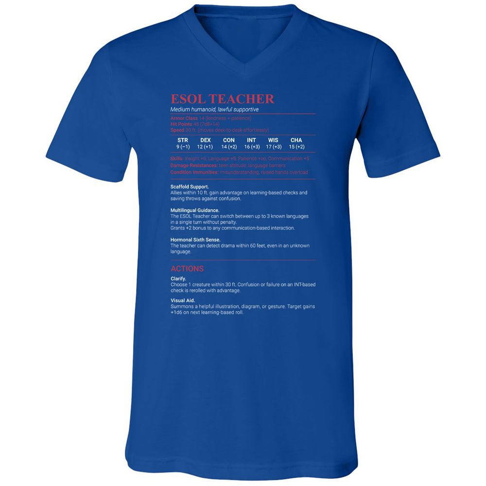 ESOL Teacher Unisex V-Neck T-Shirt - True Royal - 4