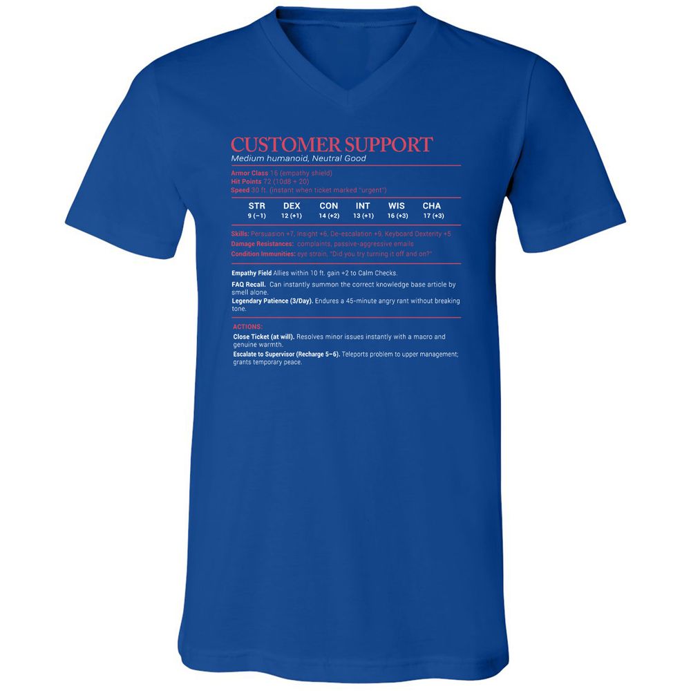 Customer Support Stats Unisex V-Neck T-Shirt - True Royal - 4