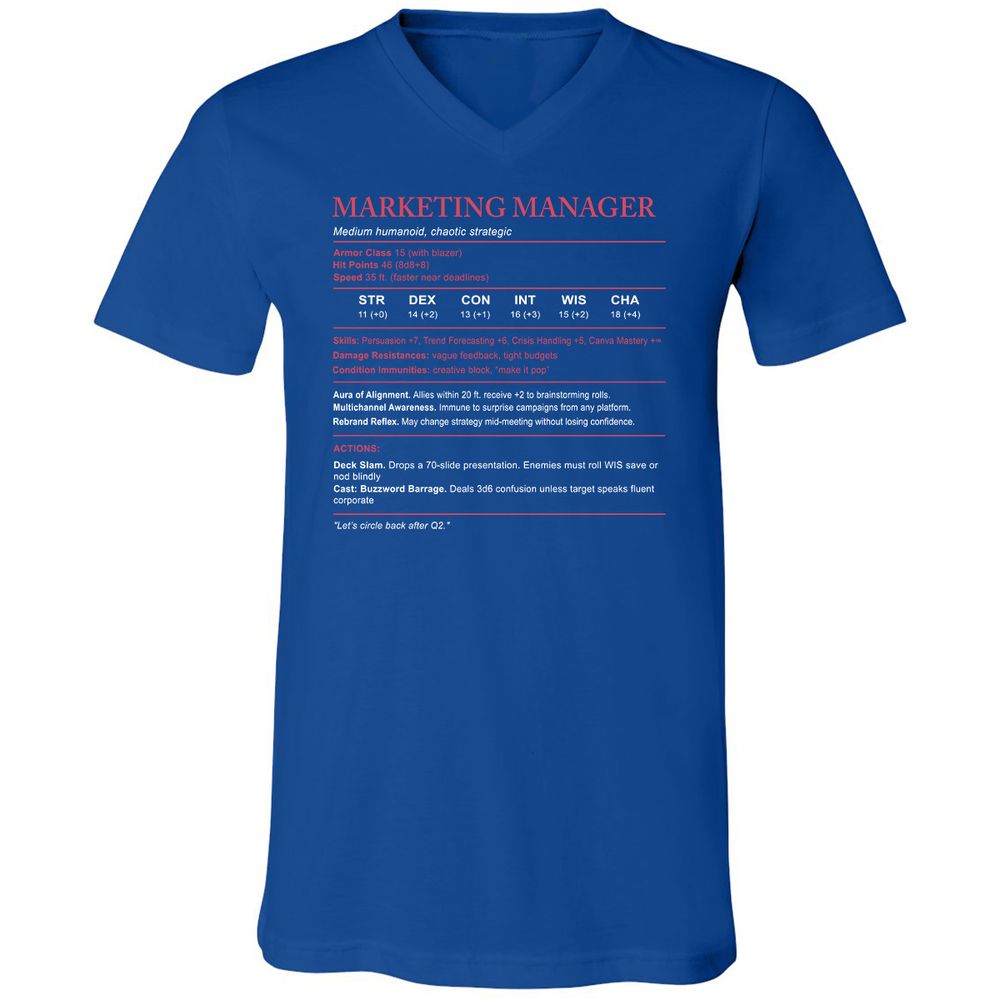Marketing Manager Stats Unisex V-Neck T-Shirt - True Royal - 4
