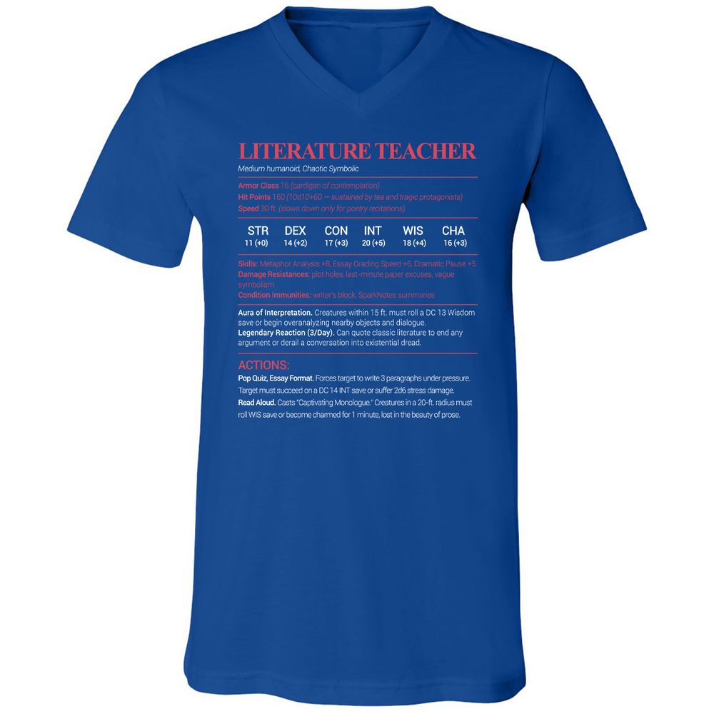 Literature Teacher Unisex V-Neck T-Shirt - True Royal - 4